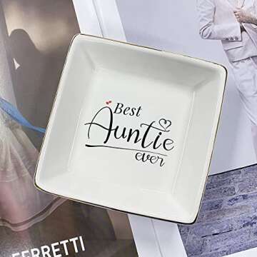 KLYJI Aunt Gifts Best Aunt Ever Gifts for Women Jewelry Dish Trinket Tray Birthday Niece Gifts from ...