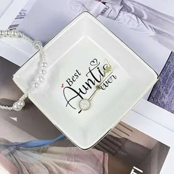 KLYJI Aunt Gifts Best Aunt Ever Gifts for Women Jewelry Dish Trinket Tray Birthday Niece Gifts from Auntie Nephew Great Valentine's Day Thanksgiving Christmas Gifts