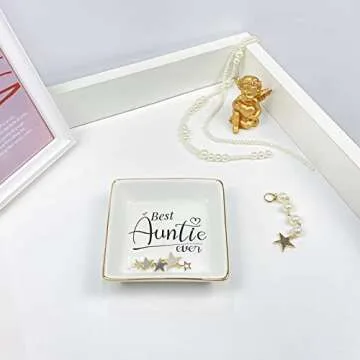 KLYJI Aunt Gifts Best Aunt Ever Gifts for Women Jewelry Dish Trinket Tray Birthday Niece Gifts from Auntie Nephew Great Valentine's Day Thanksgiving Christmas Gifts