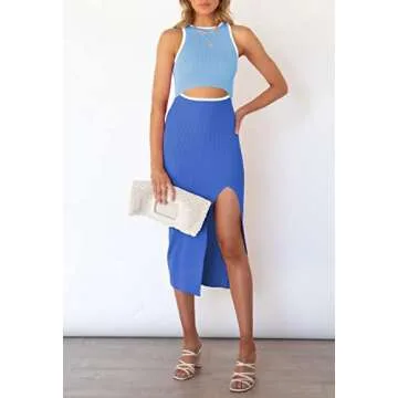 Pink Queen Women's Sexy Cutout Midi Dress for Parties and Cocktails in Blue