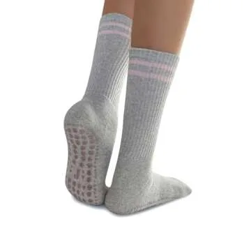 JUCHYDii Yoga Socks with Grips for Women, Non Slip Grip Socks for Pilates, Barre, Dance, Ballet, Workouts (Grey/Pink-X2P)