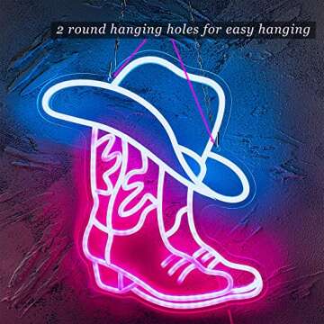Manimo Cowboy Boot and Hat Neon Sign | Vibrant USB Neon Wall Art