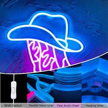 Stylish Cowboy Boot and Hat Neon Sign for Decor