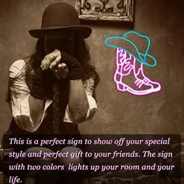Stylish Cowboy Boot and Hat Neon Sign for Decor