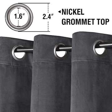 H.VERSAILTEX Velvet Curtains Grey Room Darkening Window Curtain Panels for Living Room Thermal Insul...