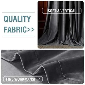 H.VERSAILTEX Velvet Curtains Grey Room Darkening Window Curtain Panels for Living Room Thermal Insulated Grommet Curtains for Bedroom, W52 x L108 Inches, 2 Panels, Grey