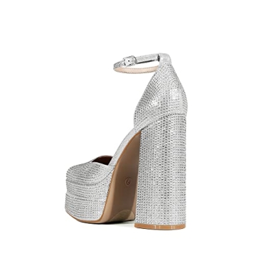 DREAM PAIRS Women’s High Chunky Platform Heels Silver-Rhinestone