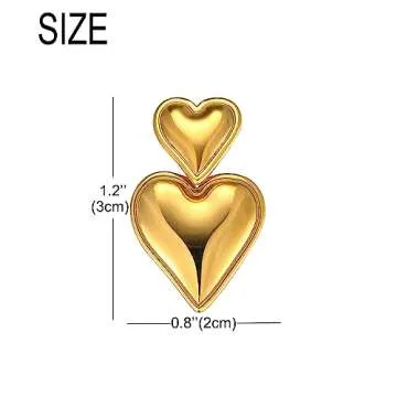 Gold Double Heart Dangle Drop Earrings for Women, Silver Heart Stud Earrings, Hypoallergenic Heart Earrings for Women Gifts