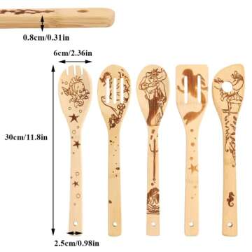 The Little Mermaid Organic Bamboo Spoons for Cooking Personalized Cartton Pattern Kitchen Burned Ute...