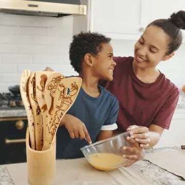 The Little Mermaid Organic Bamboo Spoons for Cooking Personalized Cartton Pattern Kitchen Burned Utensils Spatula Household Items Non-stick Kitchen Cookware Ideal Housewarming Present for Family