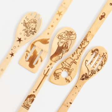 The Little Mermaid Organic Bamboo Spoons for Cooking Personalized Cartton Pattern Kitchen Burned Utensils Spatula Household Items Non-stick Kitchen Cookware Ideal Housewarming Present for Family
