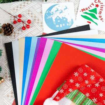 EPRCUT Glitter Permanent Vinyl Bundle for Christmas Decorations, 12" x 12" Shimmer Adhesive Vinyl for Cricut, Sparkle Permanent Vinyl 10 Sheets, DIY Home, Wall Stickers, Birthday Party, Wedding Decals