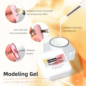 U-Shinein 3D Painting Gel, 2-in-1 Clear Nail Gel Sculpting Gel for Chrome Nail Powder, 2PCS Professional Nail Chrome Mirror Effect, Metallic 3D Nail Art Design, Craving Embossed DIY Nail Glue Gel 10ml