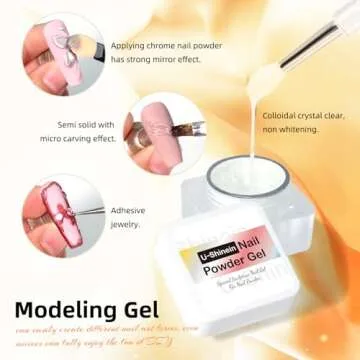 U-Shinein 3D Painting Gel, 2-in-1 Clear Nail Gel Sculpting Gel for Chrome Nail Powder, 2PCS Professional Nail Chrome Mirror Effect, Metallic 3D Nail Art Design, Craving Embossed DIY Nail Glue Gel 10ml