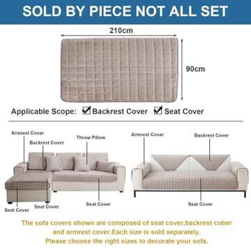 JIAN YA NA Sectional Couch Cover, Velvet Sofa Slipcover for Pets and Kids, Anti-Slip Washable Furniture Protector for 3-Cushion Couch, Loveseat, Recliner, L-Shaped Sofa, Armrest & Backrest (1 Piece)