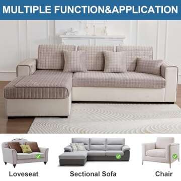 JIAN YA NA Sectional Couch Cover, Velvet Sofa Slipcover for Pets and Kids, Anti-Slip Washable Furniture Protector for 3-Cushion Couch, Loveseat, Recliner, L-Shaped Sofa, Armrest & Backrest (1 Piece)