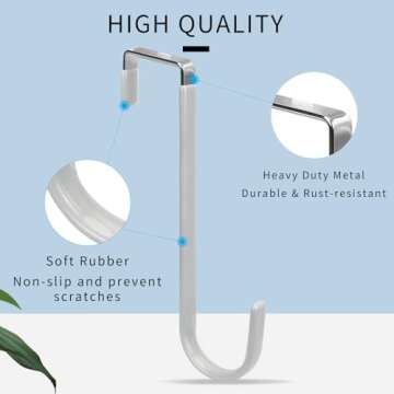 FYY Over The Door Hooks - 4 Pack Upgraded Long Door Hangers Hooks with Rubber Prevent Scratches Heavy Duty Organizer Hooks for Hanging Clothes, Towels, Hats, Coats, Bags Sliver