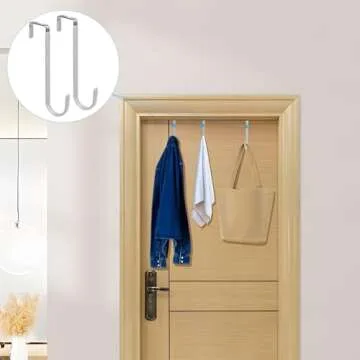 FYY Over The Door Hooks - 4 Pack Upgraded Long Door Hangers Hooks with Rubber Prevent Scratches Heavy Duty Organizer Hooks for Hanging Clothes, Towels, Hats, Coats, Bags Sliver