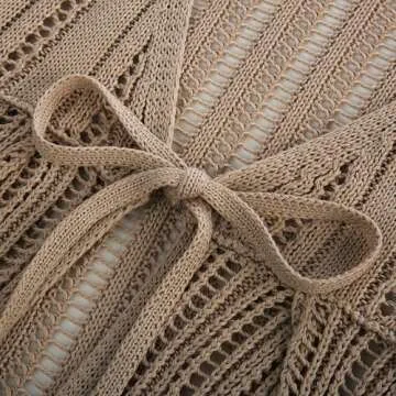 Women's Crochet Kimono Cardigan 3/4 Sleeve Open Front Knit Cardigan Sweaters for Women Lightweight M Apricot