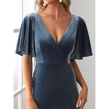 Ever-Pretty Women's Retro Evening Gown A Line V-Neck Wrap Velvet Long Formal Dresses Dusty Navy US12