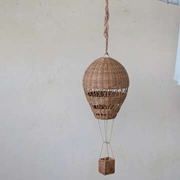 Creative Co-Op Hanging Handwoven Rattan Hot Air Balloon, Natural Wall Decor, 10" L x 10" W x 24" H