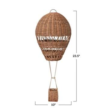 Creative Co-Op Hanging Handwoven Rattan Hot Air Balloon, Natural Wall Decor, 10" L x 10" W x 24" H