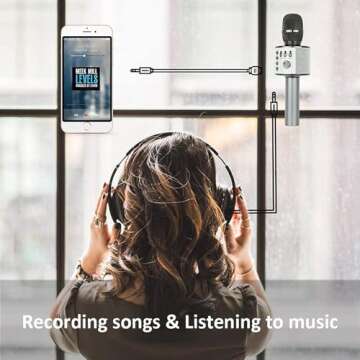 BONAOK Wireless Bluetooth Karaoke Microphone,3-in-1 Portable Handheld Karaoke Mic Speaker Machine Home Party Birthday for All Smartphones Q37 (Space Gray)