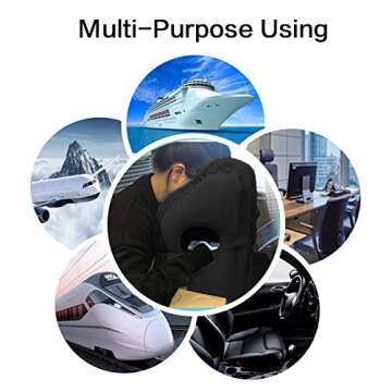 Kimiandy Inflatable Travel Pillow for Airplane, Neck Air Pillow for Sleeping to Avoid Neck and Shoulder Pain, Support Head and Lumbar, Used for Airplane, Car, Bus and Office (Black)