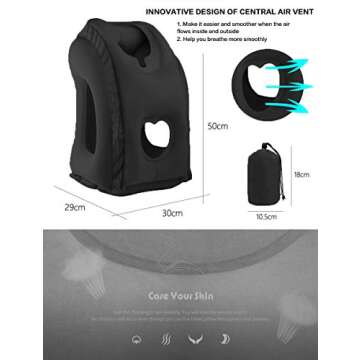 Kimiandy Inflatable Travel Pillow for Airplane, Neck Air Pillow for Sleeping to Avoid Neck and Shoulder Pain, Support Head and Lumbar, Used for Airplane, Car, Bus and Office (Black)
