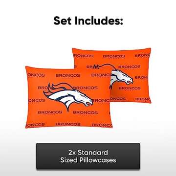 FOCO Denver Broncos NFL Team Color Big Logo Standard 2 Pack Pillowcases
