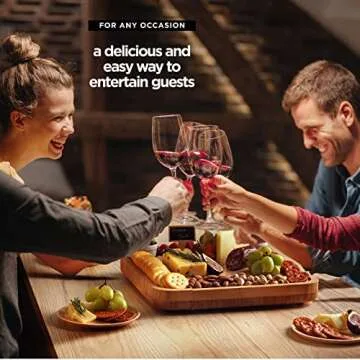 Premium Bamboo Cheese Board Set, Unique Charcuterie Board Set Includes Meat & Cheese Tray, 4 Serving Bamboo Plates, Utensils, Cutlery & Ceramic Bowls - Elegant Holiday & Housewarming Gift Set