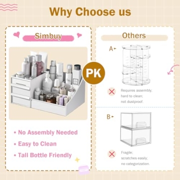 Large Makeup Organizer with Drawers - Multi-Functional Vanity and Countertop Storage for Cosmetics, Skincare, Perfume, Nail Polish, Brushes - Compact Desk and Bathroom Organizer for Women’s Gifts