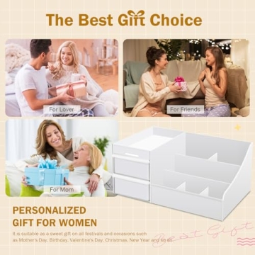 Large Makeup Organizer with Drawers - Multi-Functional Vanity and Countertop Storage for Cosmetics, Skincare, Perfume, Nail Polish, Brushes - Compact Desk and Bathroom Organizer for Women’s Gifts