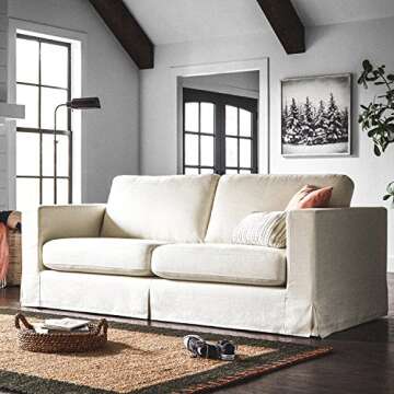 Amazon Brand – Stone & Beam Bryant Modern Sofa Couch with Slipcover, 85.1"W, Optic White