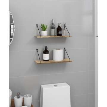 Afuly Floating Wall Shelves Rustic Wall Mounted Hanging Shelf Farmhouse Wall Bookshelf for Bathroom Kitchen Dining Living Room Wood Metal Organizers, Set of 2
