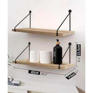 Afuly Floating Wall Shelves Rustic Wall Mounted Hanging Shelf Farmhouse Wall Bookshelf for Bathroom Kitchen Dining Living Room Wood Metal Organizers, Set of 2