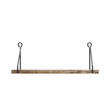 Afuly Floating Wall Shelves Rustic Wall Mounted Hanging Shelf Farmhouse Wall Bookshelf for Bathroom Kitchen Dining Living Room Wood Metal Organizers, Set of 2