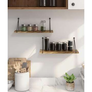 Afuly Floating Wall Shelves Rustic Wall Mounted Hanging Shelf Farmhouse Wall Bookshelf for Bathroom Kitchen Dining Living Room Wood Metal Organizers, Set of 2