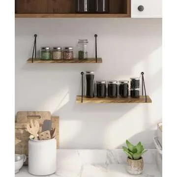 Afuly Floating Wall Shelves Rustic Wall Mounted Hanging Shelf Farmhouse Wall Bookshelf for Bathroom Kitchen Dining Living Room Wood Metal Organizers, Set of 2