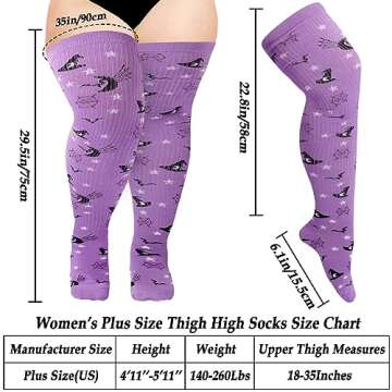 Moon Wood Plus Size Thigh High Socks for Thick Thighs- Womens Halloween Knit Cotton Extra Long Over ...