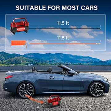 GSPSCN Red Tire Inflator Heavy Duty Double Cylinders, Portable Metal DC 12V Air Compressor - Car Acc...