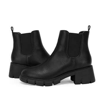 Juliet Holy Womens Lug Sole Platform Ankle Booties Chelsea Slip on Chunky Block Heel Leather Combat ...