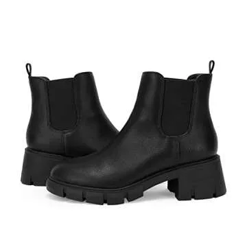Juliet Holy Womens Lug Sole Platform Ankle Booties Chelsea Slip on Chunky Block Heel Leather Combat ...