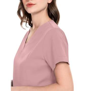 niaahinn Scrub Suit Set for Women Modern V-neck Top & Tapered Leg Jogger Pants with Drawstring Medical Nursing Uniforms Set (Pink, XS)