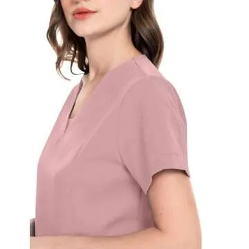 niaahinn Scrub Suit Set for Women Modern V-neck Top & Tapered Leg Jogger Pants with Drawstring Medical Nursing Uniforms Set (Pink, XS)