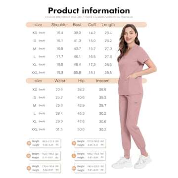 niaahinn Scrub Suit Set for Women Modern V-neck Top & Tapered Leg Jogger Pants with Drawstring Medical Nursing Uniforms Set (Pink, XS)