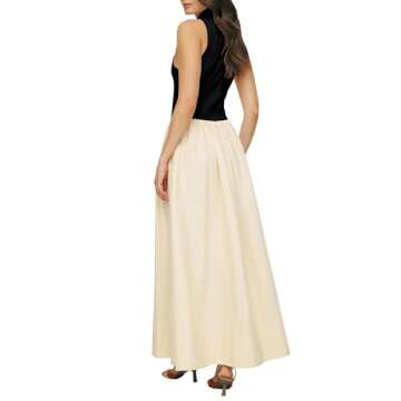 Lauweion Women's Summer Sleevless Turtleneck Maxi Dress