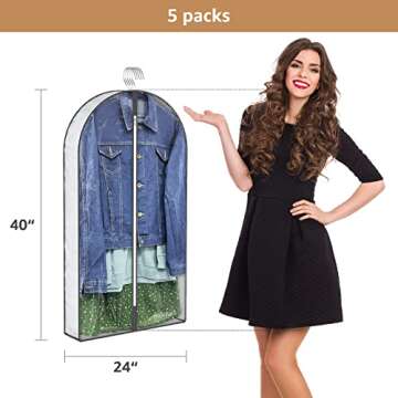 40" Garment Bags, Clear Clothes Covers with 4" Gussetes for Hanging Clothes Closet Storage, Breathab...