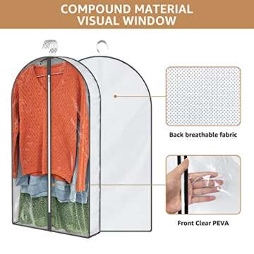 40" Garment Bags, Clear Clothes Covers with 4" Gussetes for Hanging Clothes Closet Storage, Breathable Protector for Suits Coat, Jacket, Sweater, Shirts, 5 Packs