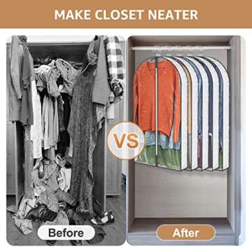 40" Garment Bags, Clear Clothes Covers with 4" Gussetes for Hanging Clothes Closet Storage, Breathable Protector for Suits Coat, Jacket, Sweater, Shirts, 5 Packs